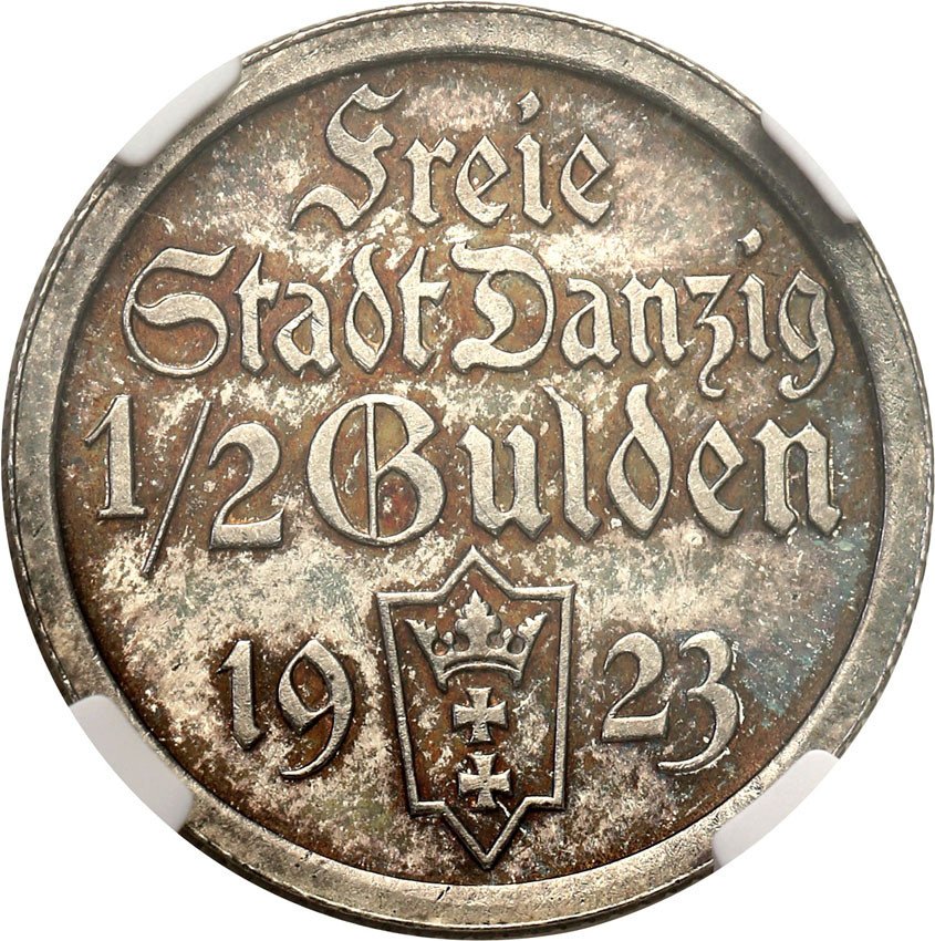Wolne Miasto Gdańsk / Danzig. 1/2 guldena 1923, stempel lustrzany, srebro, NGC PF 63